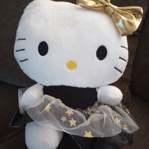 Sanrio Hello Kitty White Plush 9" with Gold Bow and Black Outfit